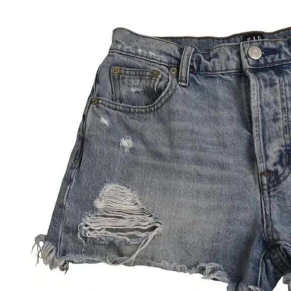 Gap Jean Shorts Distressed Cutoffs High Rise Light Wash Size 25 - Picture 3 of 10